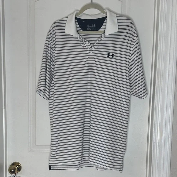 Under Armour Men's Polo Shirt - Black and White Stripes - Picture 1 of 6